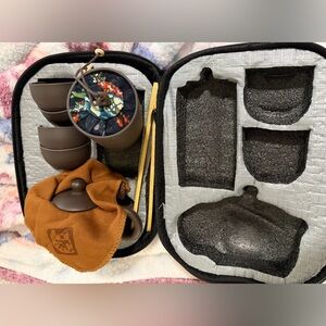 Elegant Brown Tea Set with Travel Case